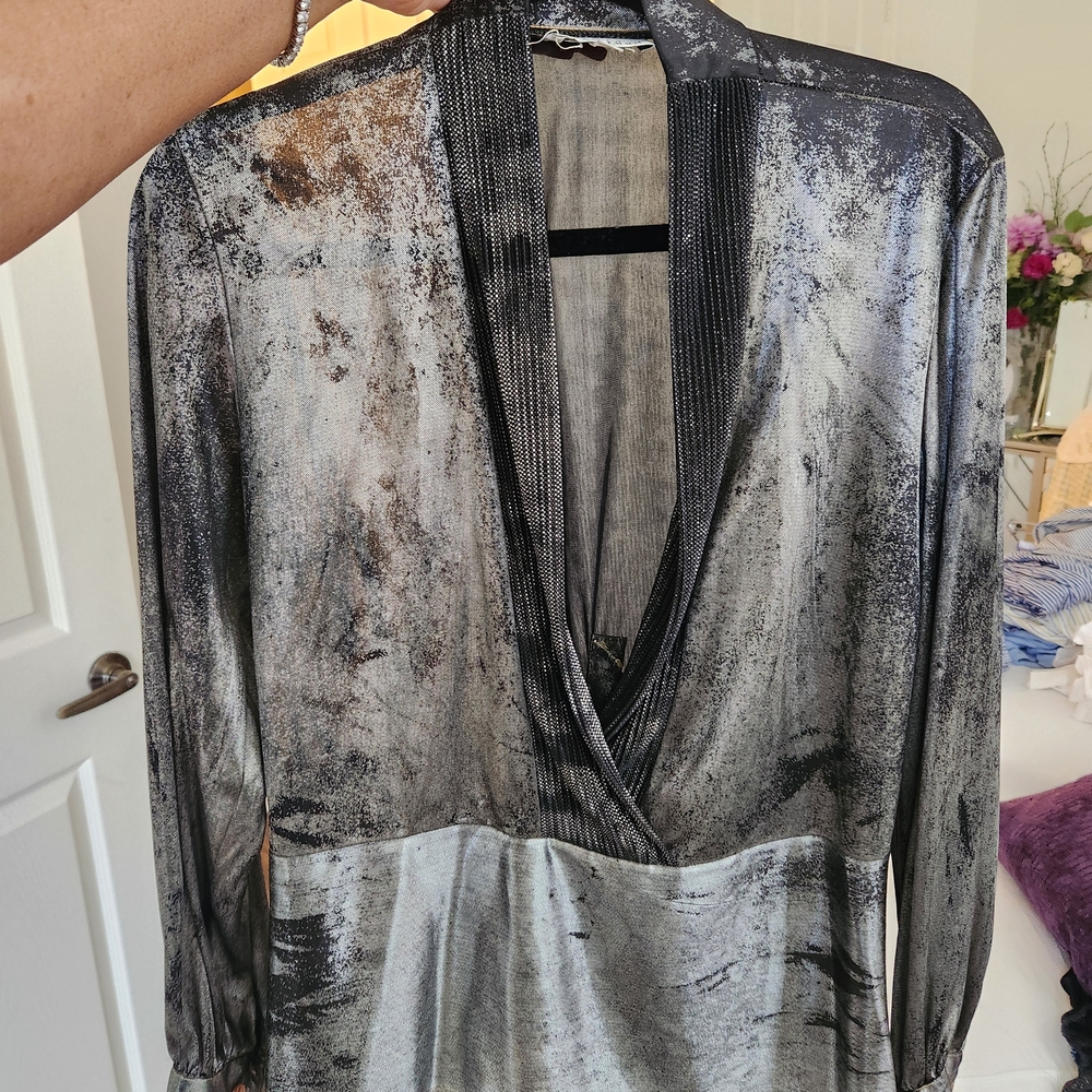 Metallic Silver and Black Long Sleeve Dress